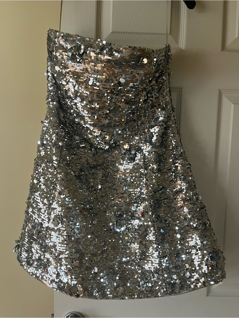 Simkhai Silver Sequin Strapless Party Dress
